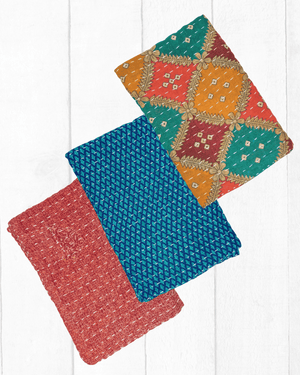 Kantha Kitchen Towel Gift Set (3) - Asha Project Kantha-Saree-Handmade