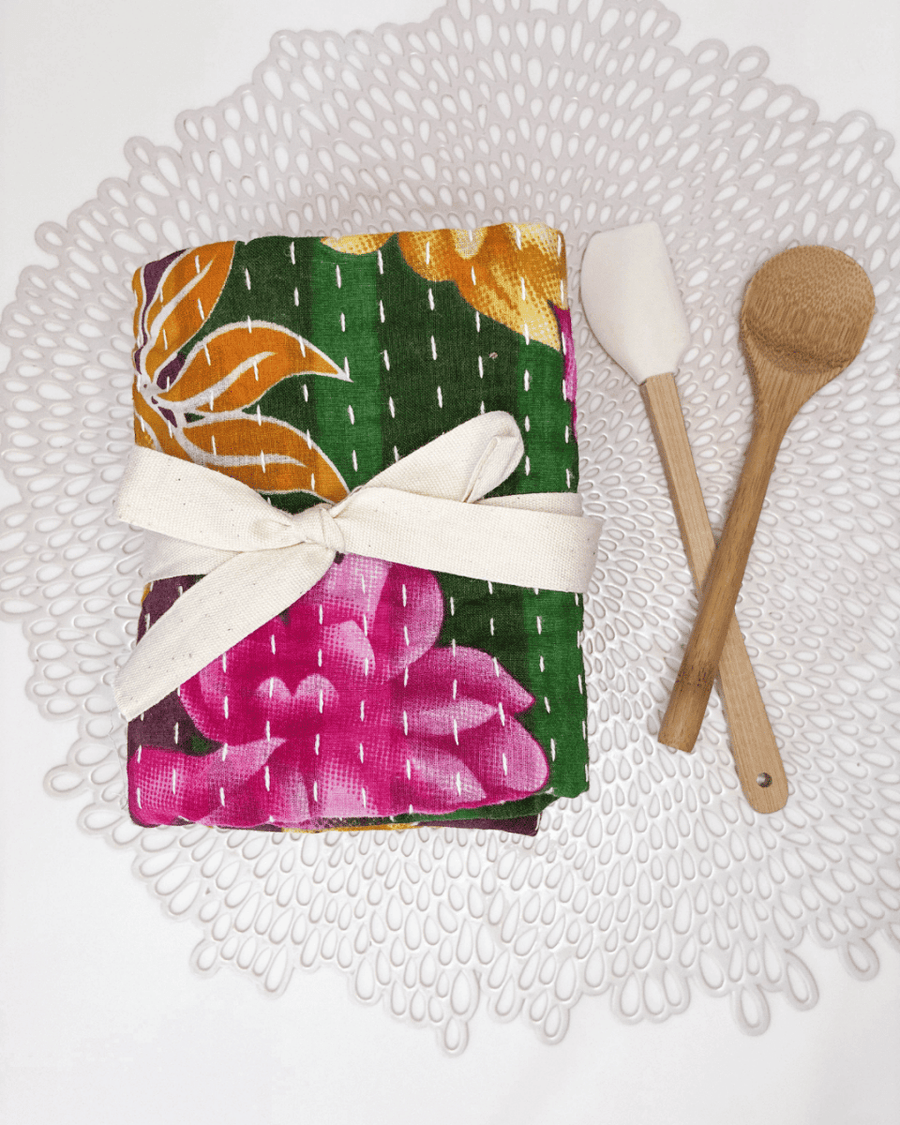 Kantha Kitchen Towel Gift Set (3) - Asha Project Kantha-Saree-Handmade