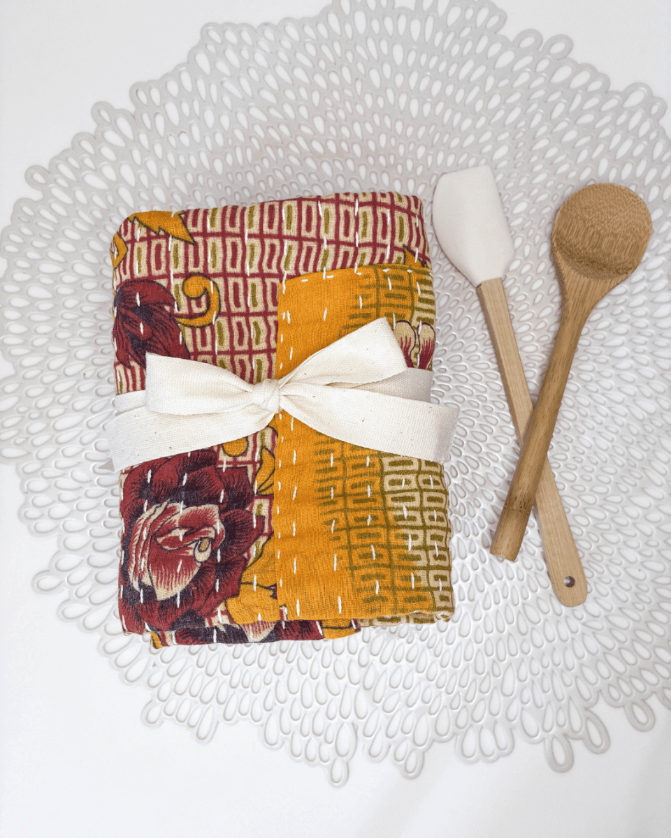Kantha Kitchen Towel Gift Set (3) - Asha Project Kantha-Saree-Handmade
