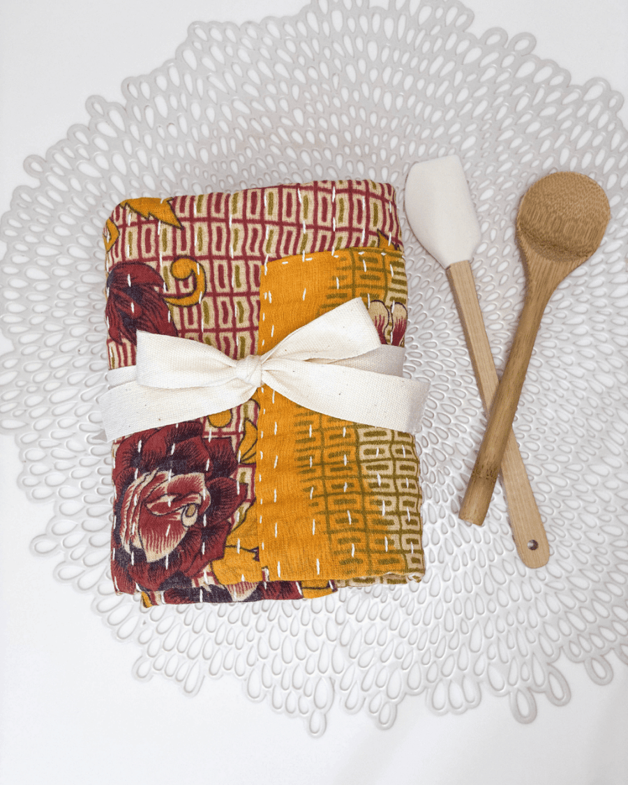 Kantha Kitchen Towel Gift Set (3) - Asha Project Kantha-Saree-Handmade
