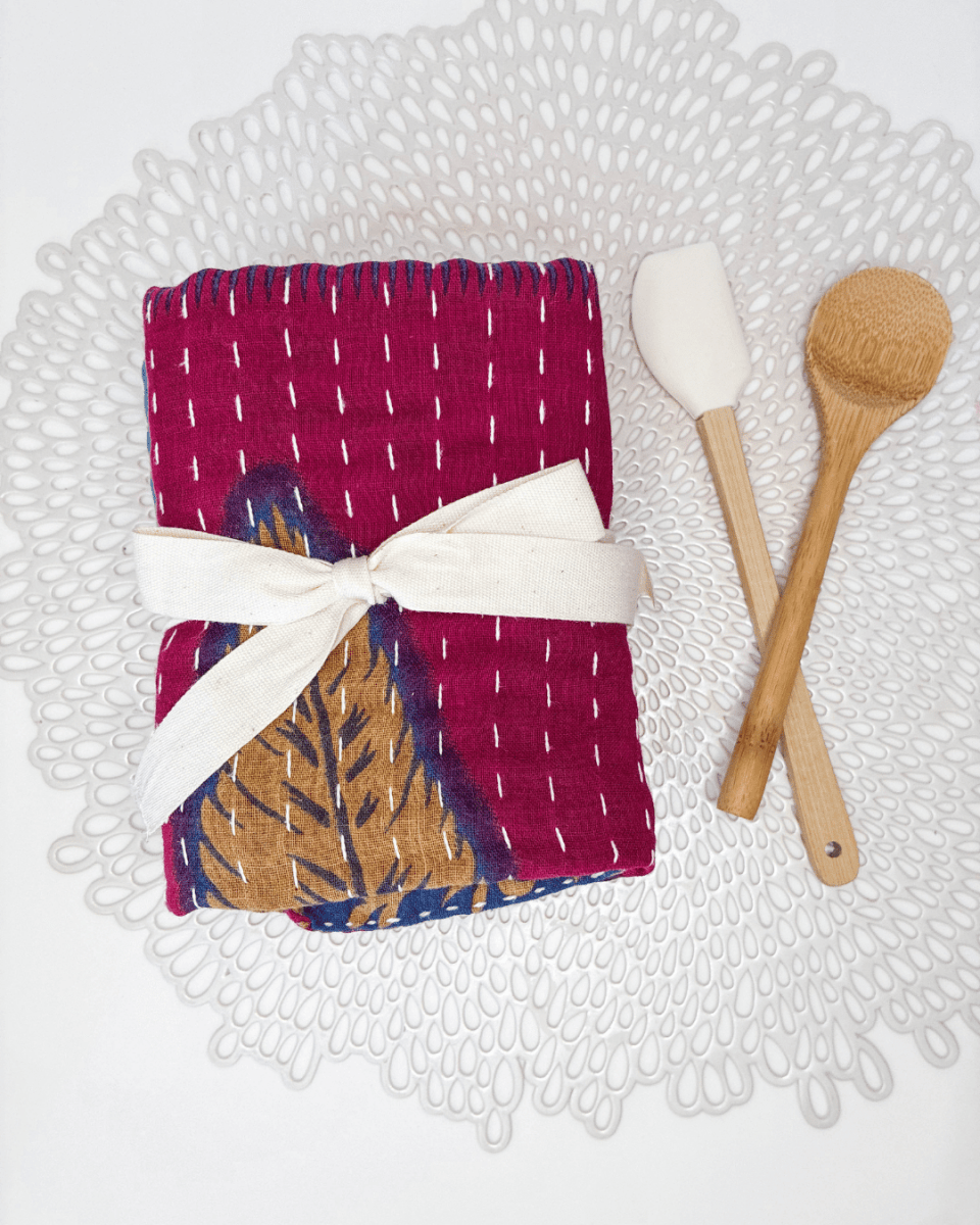 Kantha Kitchen Towel Gift Set (3) - Asha Project Kantha-Saree-Handmade