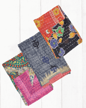 Kantha Kitchen Towel Gift Set (3) - Asha Project Kantha-Saree-Handmade