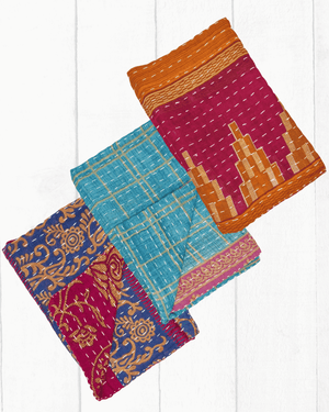 Kantha Kitchen Towel Gift Set (3) - Asha Project Kantha-Saree-Handmade
