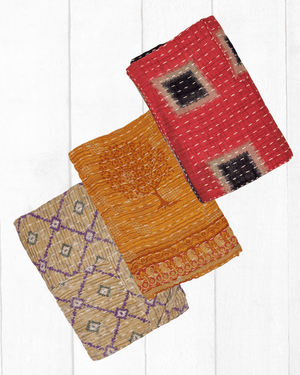 Kantha Kitchen Towel Gift Set (3) - Asha Project Kantha-Saree-Handmade