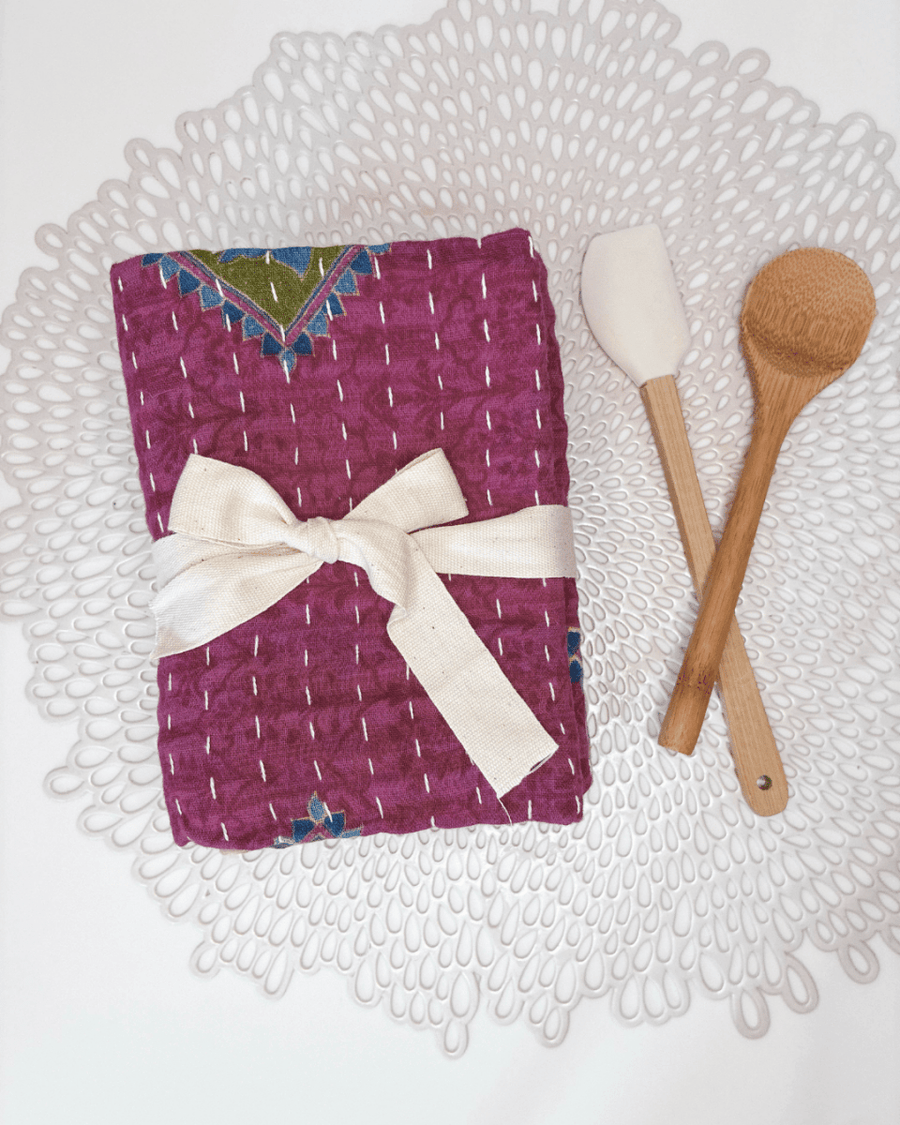 Kantha Kitchen Towel Gift Set (3) | Valentine's Day - Asha Project Kantha-Saree-Handmade