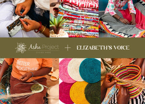 Kantha Kitchen Towel + Pink Grass Trivet Gift Set - Asha Project Kantha - Saree - Handmade