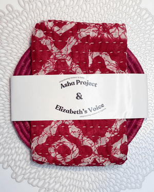 Kantha Kitchen Towel + Pink Grass Trivet Gift Set - Asha Project Kantha - Saree - Handmade