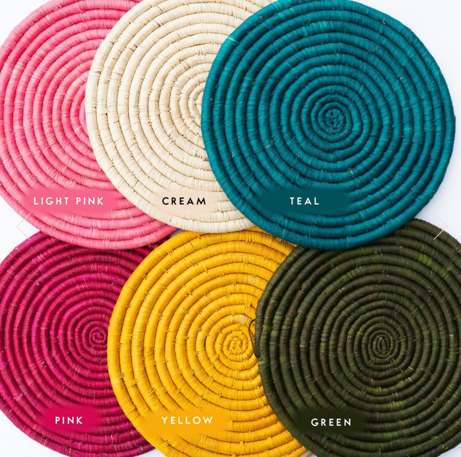 Kantha Kitchen Towel + Pink Grass Trivet Gift Set - Asha Project Kantha - Saree - Handmade