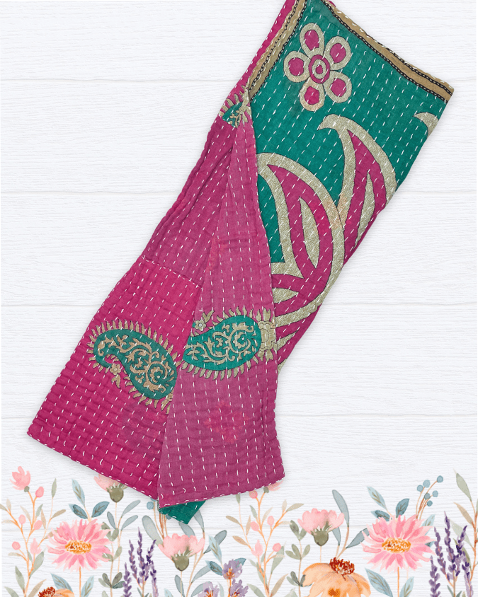 Kantha Kitchen Towel | Spring - Asha Project Kantha - Saree - Handmade