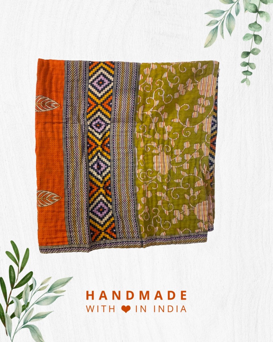 Kantha Mini Throw Blanket - Asha Project Kantha - Saree - Handmade