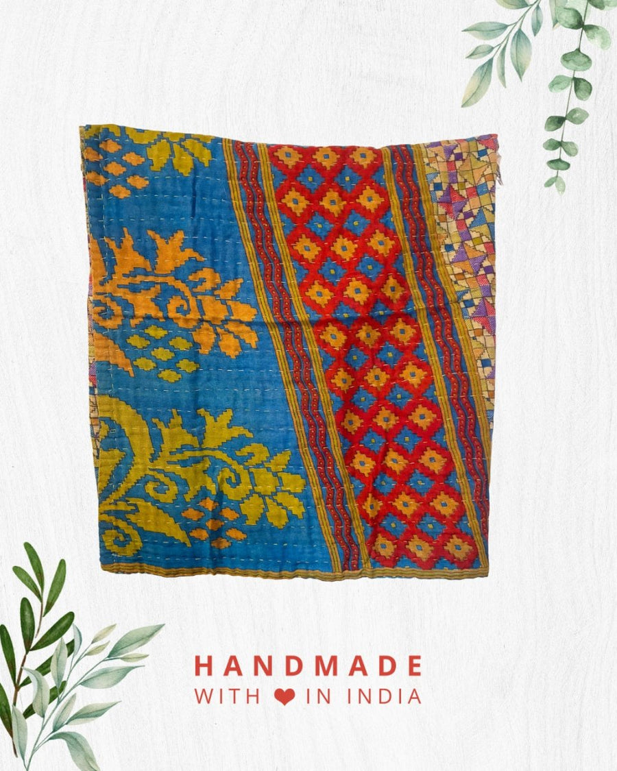 Kantha Mini Throw Blanket - Asha Project Kantha - Saree - Handmade