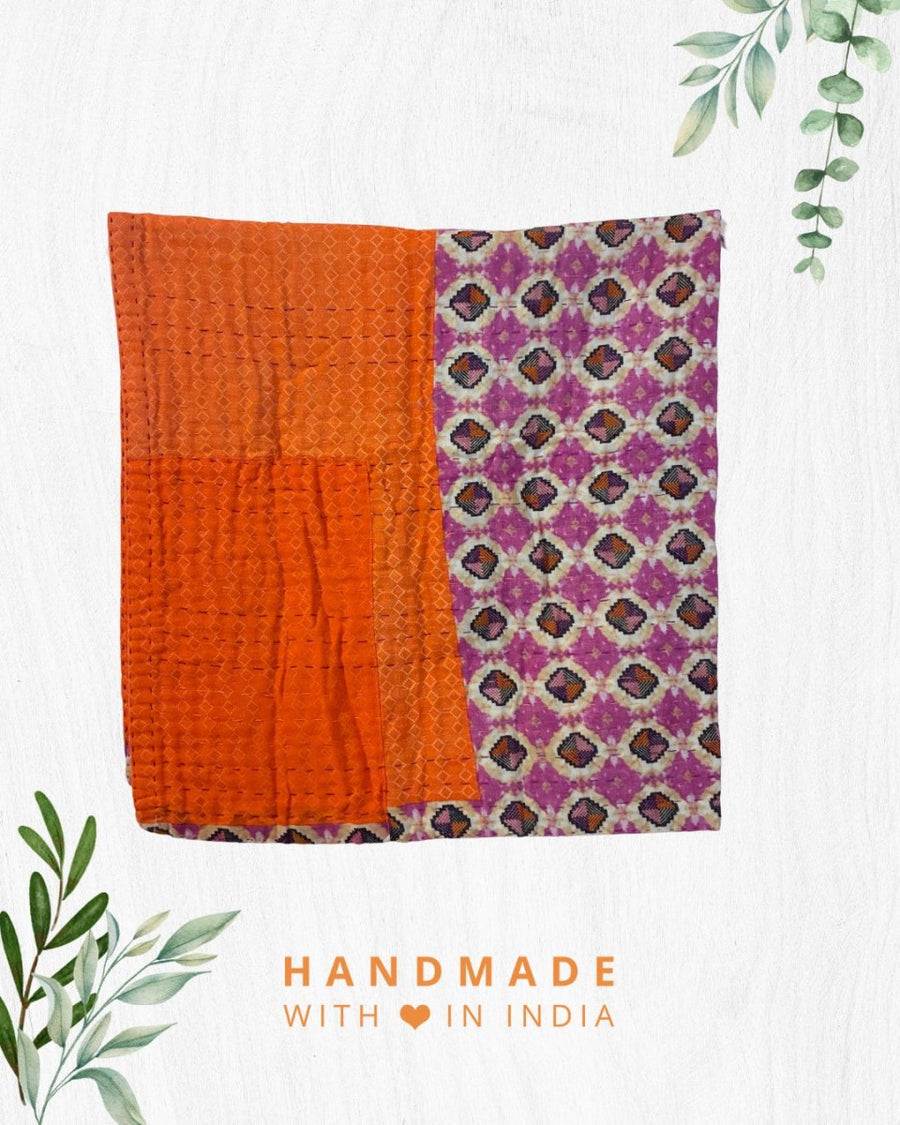 Kantha Mini Throw Blanket - Asha Project Kantha - Saree - Handmade