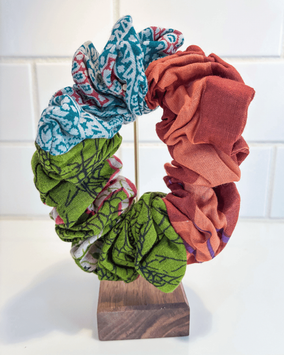 Kantha Oversized Scrunchie - Asha Project Kantha - Saree - Handmade