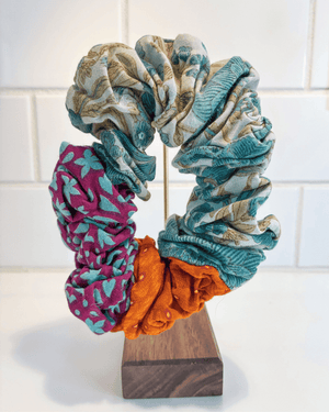 Kantha Oversized Scrunchie - Asha Project Kantha - Saree - Handmade