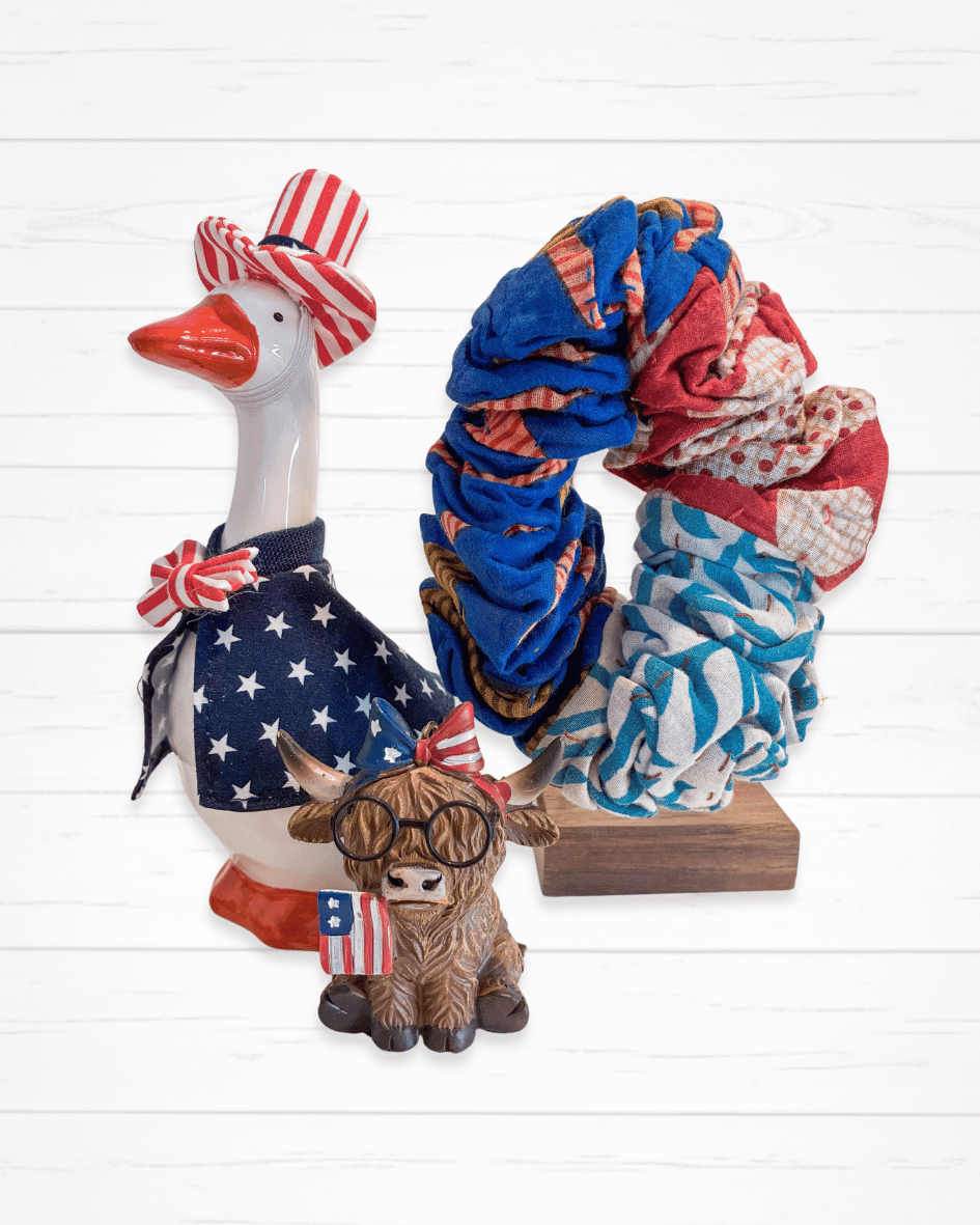 Kantha Oversized Scrunchie | Red White & Blue - Asha Project Kantha - Saree - Handmade
