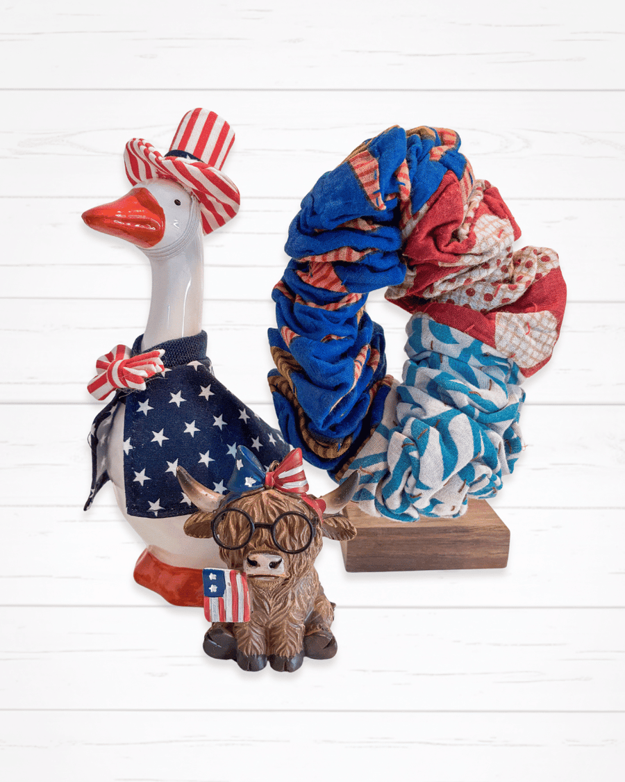 Kantha Oversized Scrunchie | Red White & Blue - Asha Project Kantha - Saree - Handmade