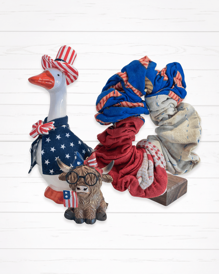 Kantha Oversized Scrunchie | Red White & Blue - Asha Project Kantha - Saree - Handmade