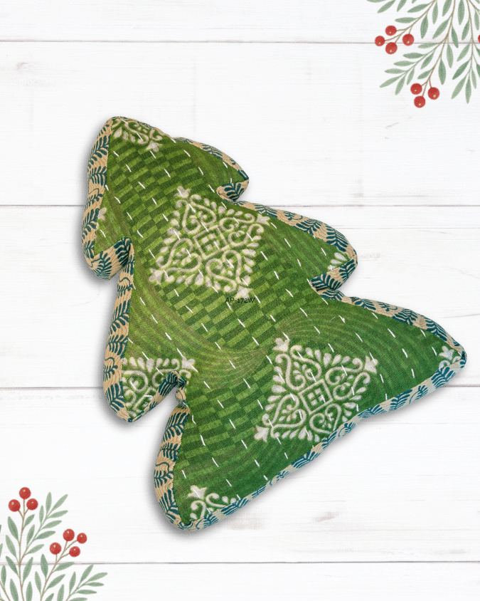 Kantha Pillow | Christmas Tree - Asha Project Kantha - Saree - Handmade