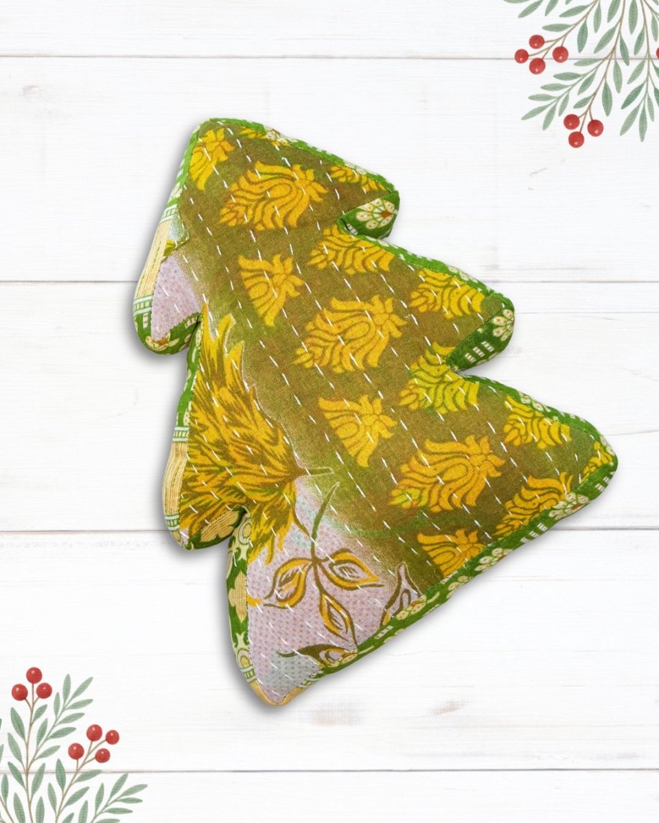Kantha Pillow | Christmas Tree - Asha Project Kantha - Saree - Handmade