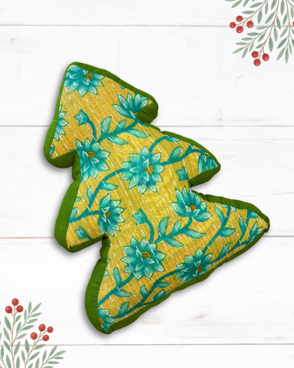 Kantha Pillow | Christmas Tree - Asha Project Kantha - Saree - Handmade
