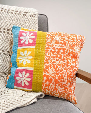 Kantha Pillow Cover - Asha Project Kantha - Saree - Handmade