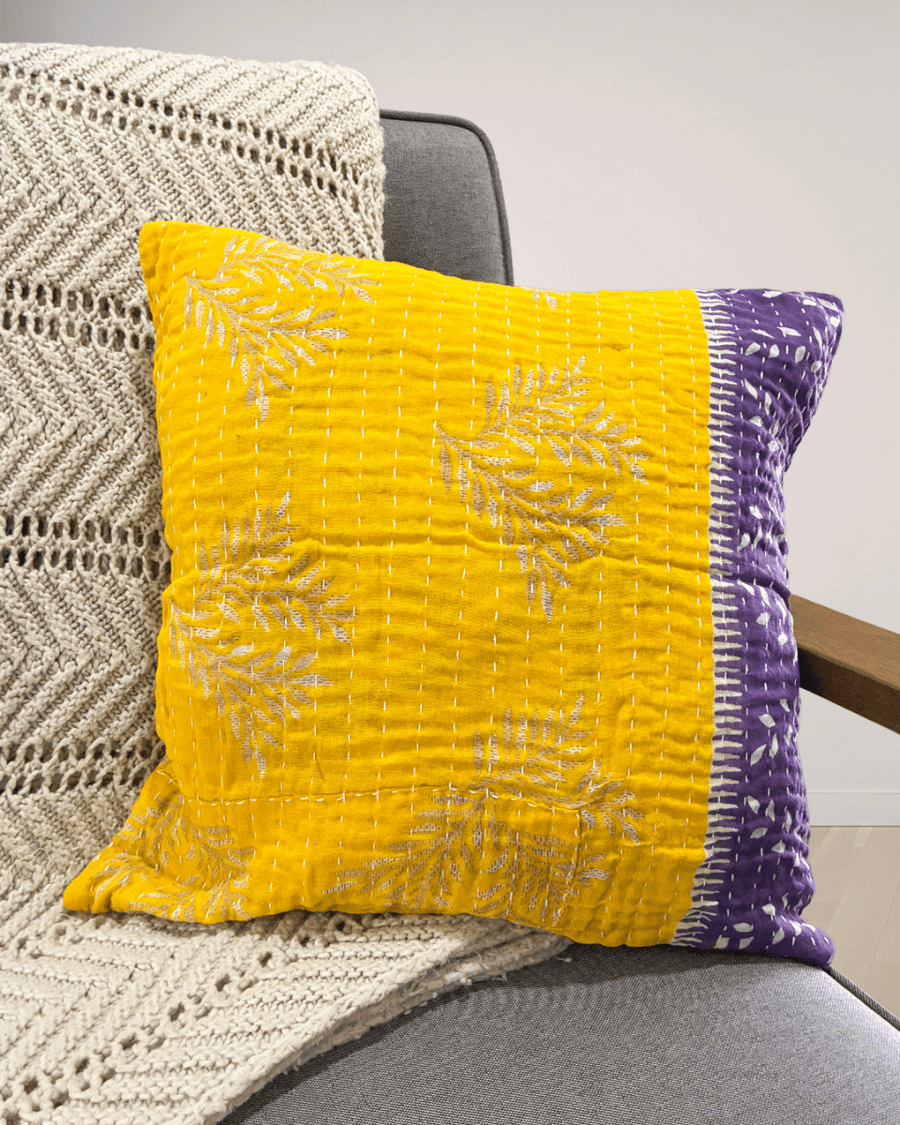 Kantha Pillow Cover - Asha Project Kantha - Saree - Handmade