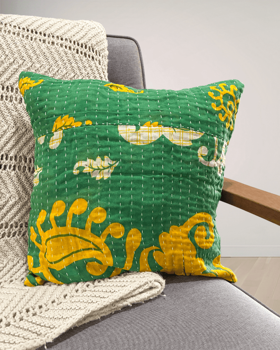 Kantha Pillow Cover - Asha Project Kantha - Saree - Handmade