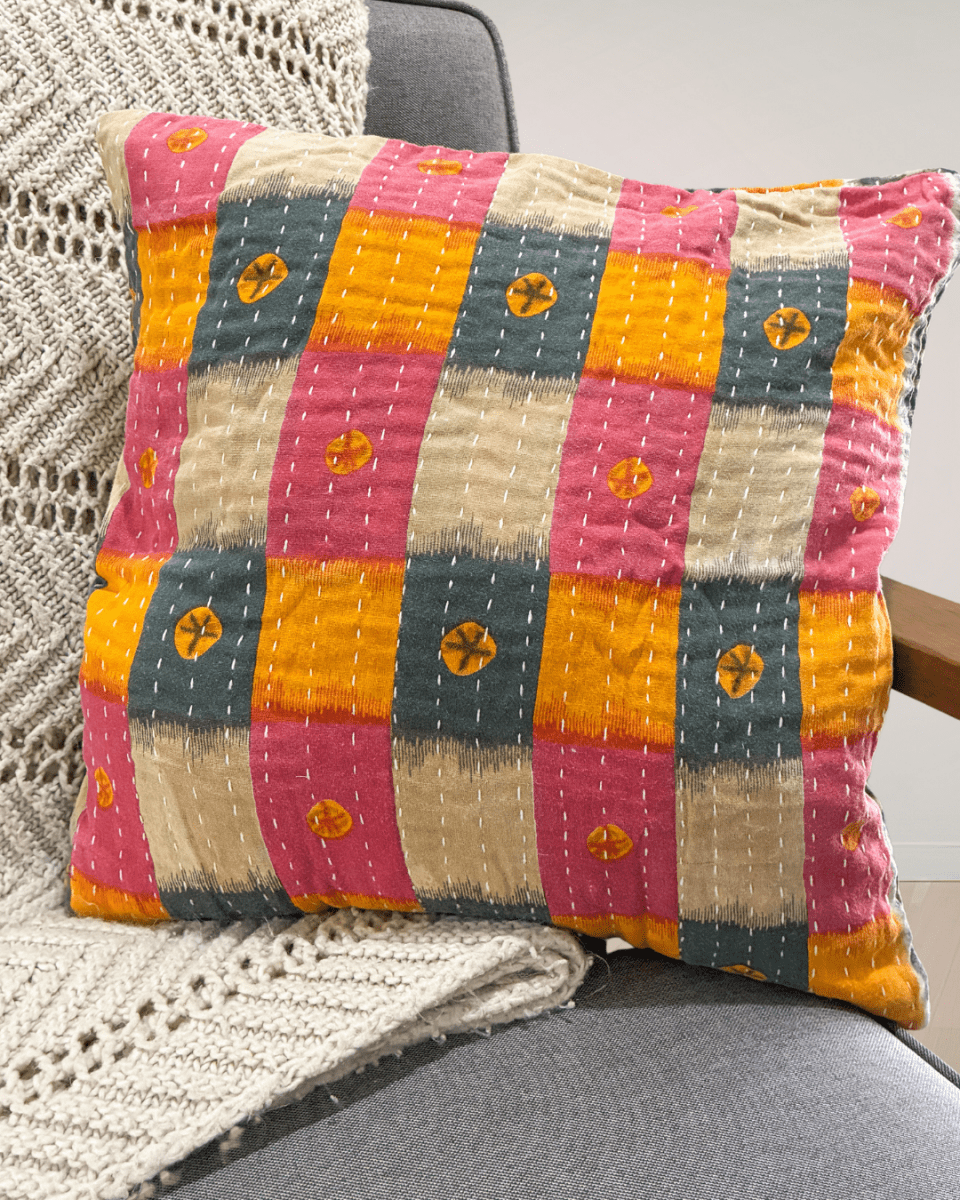 Kantha Pillow Cover - Asha Project Kantha - Saree - Handmade