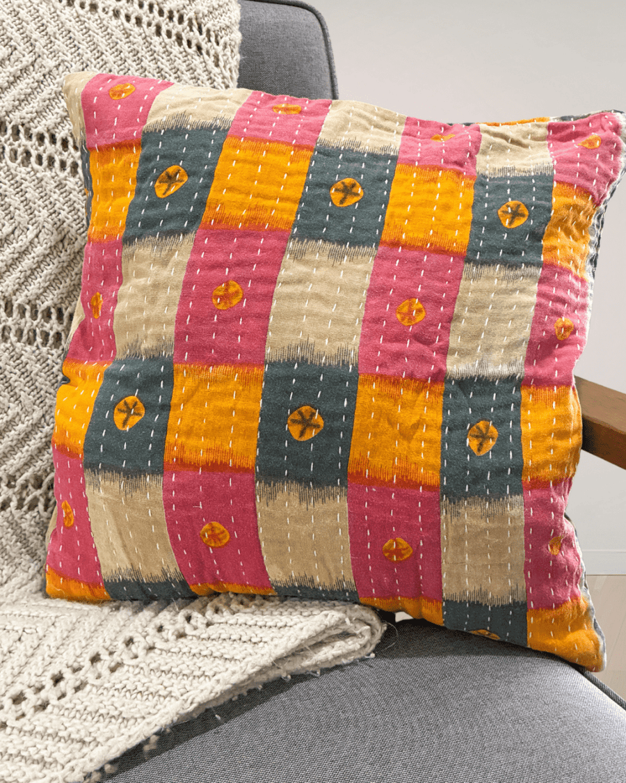 Kantha Pillow Cover - Asha Project Kantha - Saree - Handmade