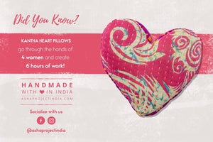 Kantha Pillow | Heart - Asha Project Kantha - Saree - Handmade