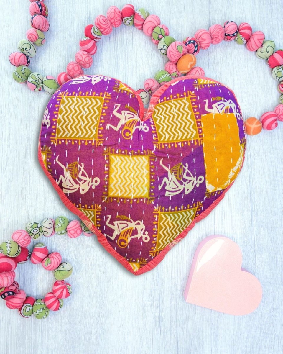 Kantha Pillow | Heart - Asha Project Kantha - Saree - Handmade