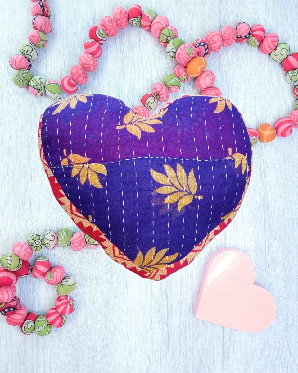 Kantha Pillow | Heart - Asha Project Kantha - Saree - Handmade