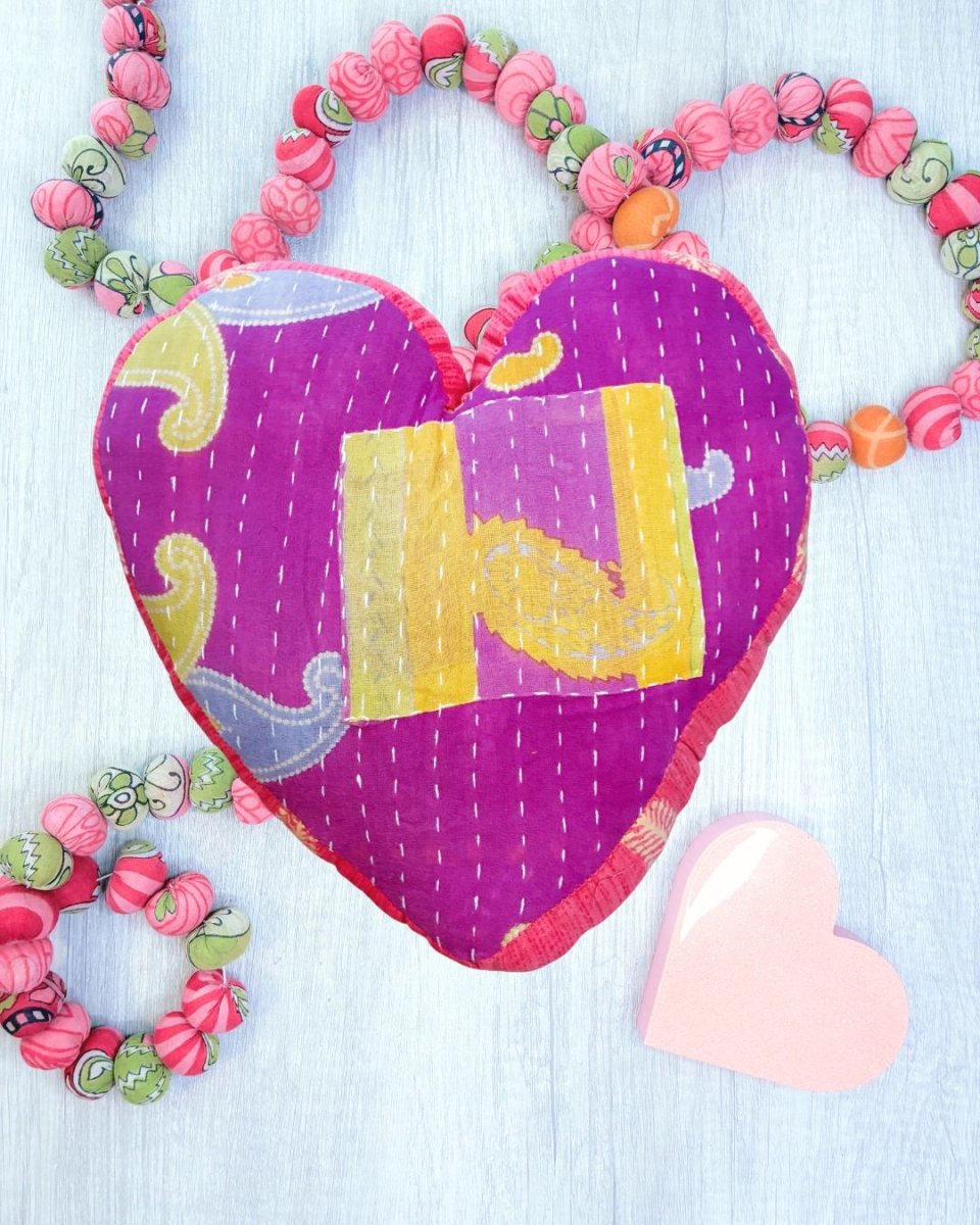 Kantha Pillow | Heart - Asha Project Kantha - Saree - Handmade