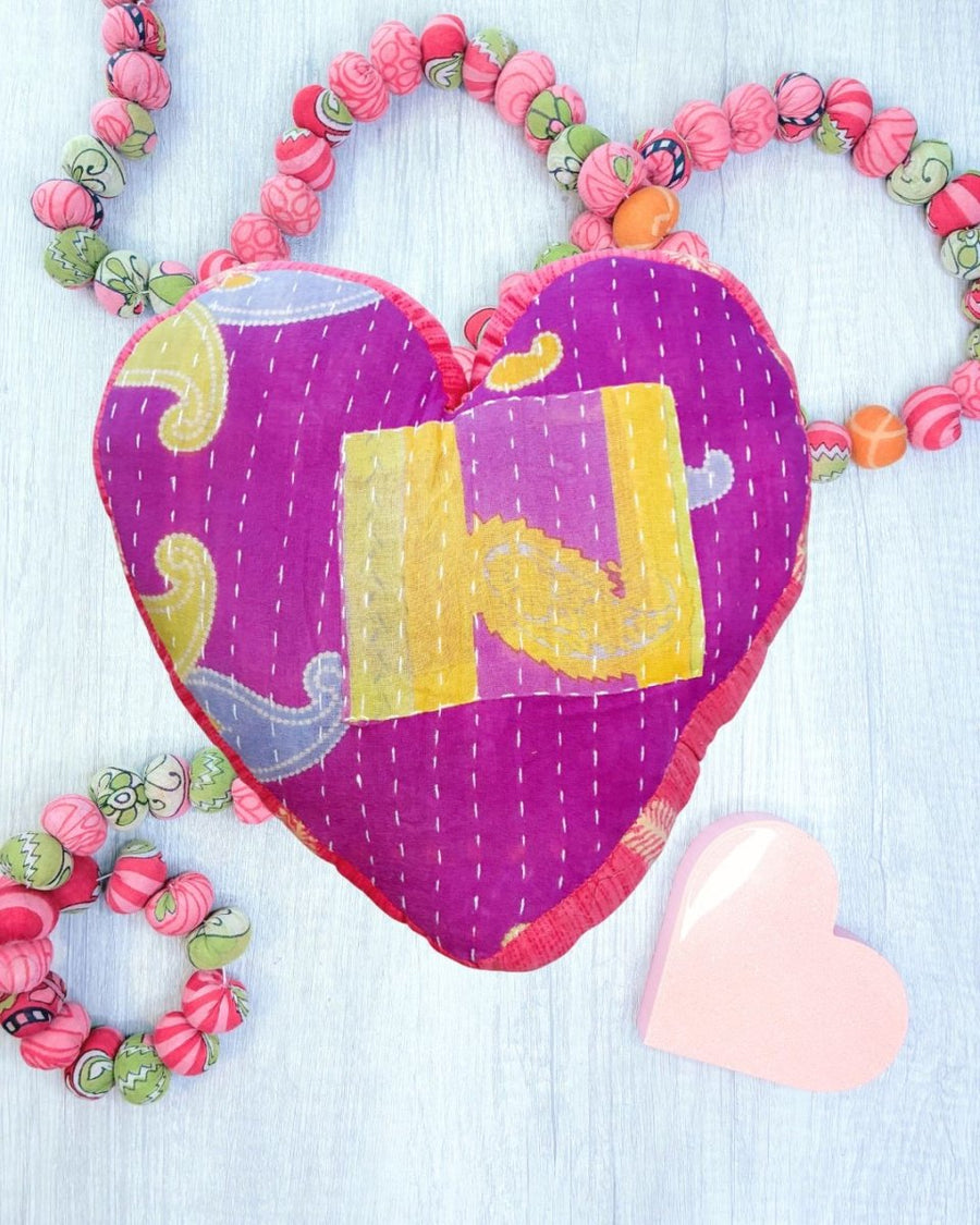 Kantha Pillow | Heart - Asha Project Kantha - Saree - Handmade