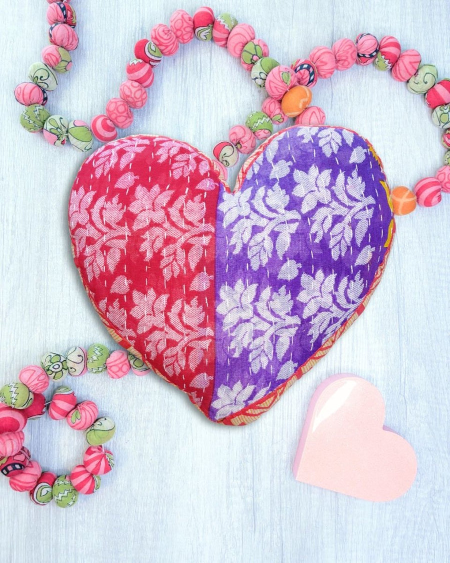 Kantha Pillow | Heart - Asha Project Kantha - Saree - Handmade