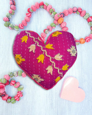 Kantha Pillow | Heart - Asha Project Kantha - Saree - Handmade