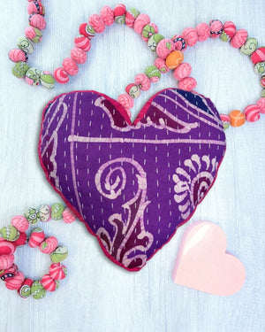 Kantha Pillow | Heart - Asha Project Kantha - Saree - Handmade