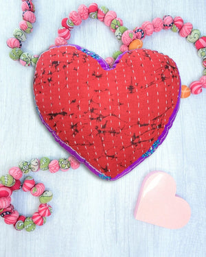 Kantha Pillow | Heart - Asha Project Kantha - Saree - Handmade