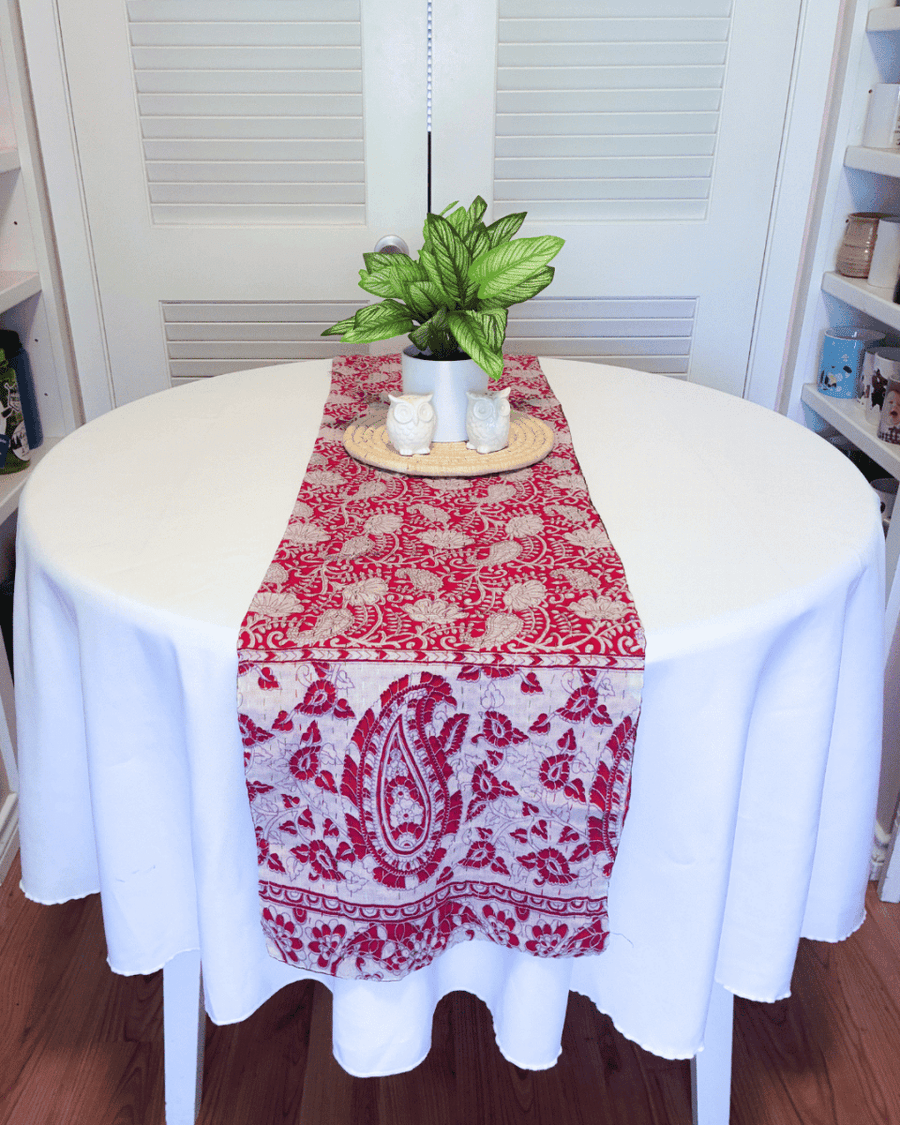 Kantha Table Runner | 60in - Asha Project Kantha-Saree-Handmade