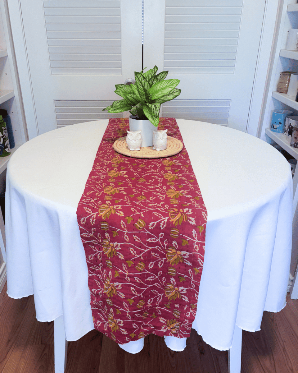 Kantha Table Runner | 60in - Asha Project Kantha-Saree-Handmade