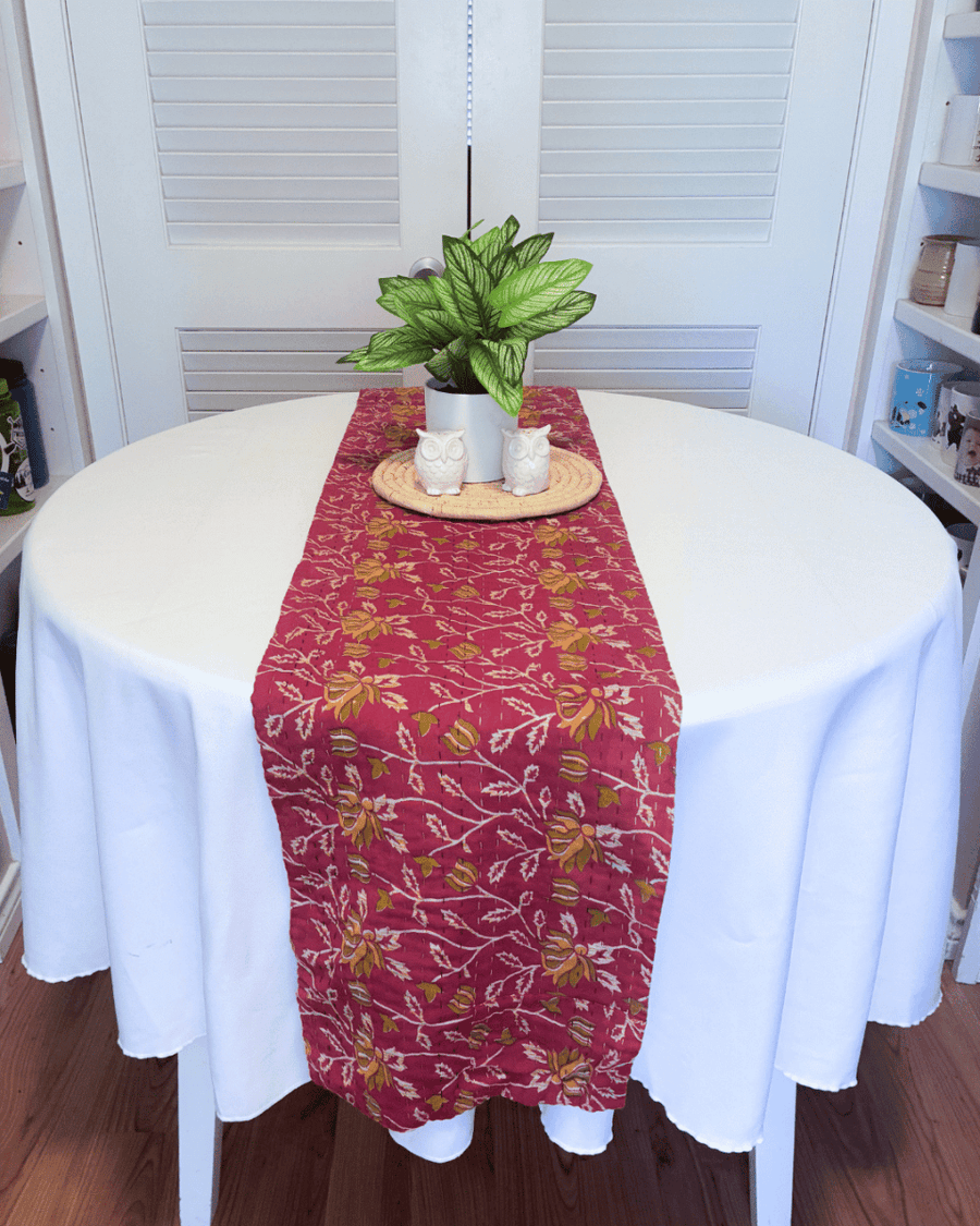 Kantha Table Runner | 60in - Asha Project Kantha-Saree-Handmade