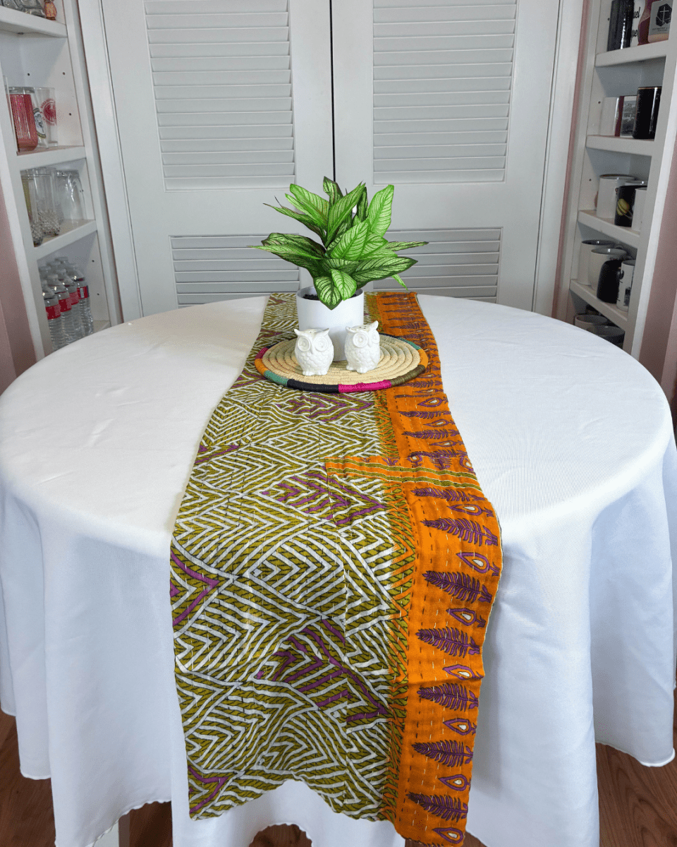 Kantha Table Runner | 60in - Asha Project Kantha - Saree - Handmade