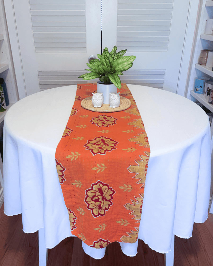 Kantha Table Runner | 60in - Asha Project Kantha-Saree-Handmade