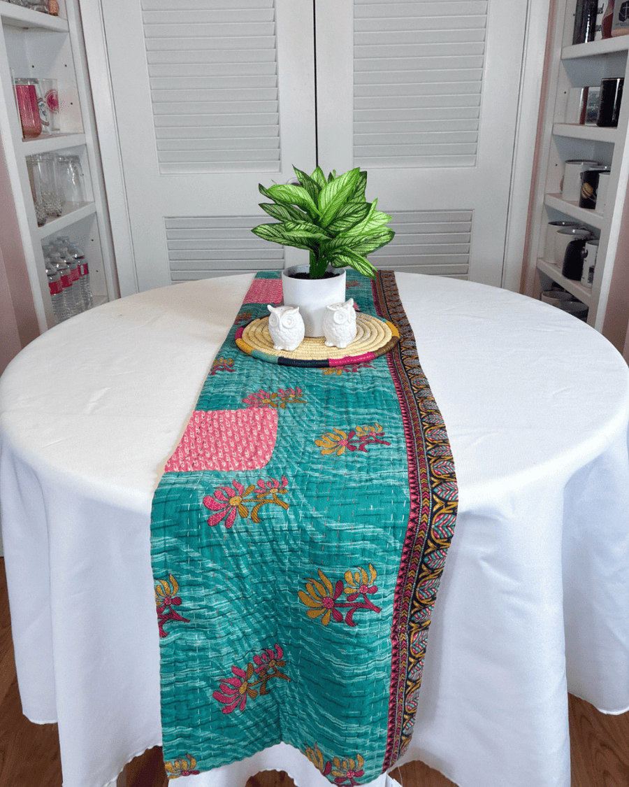 Kantha Table Runner | 60in - Asha Project Kantha - Saree - Handmade