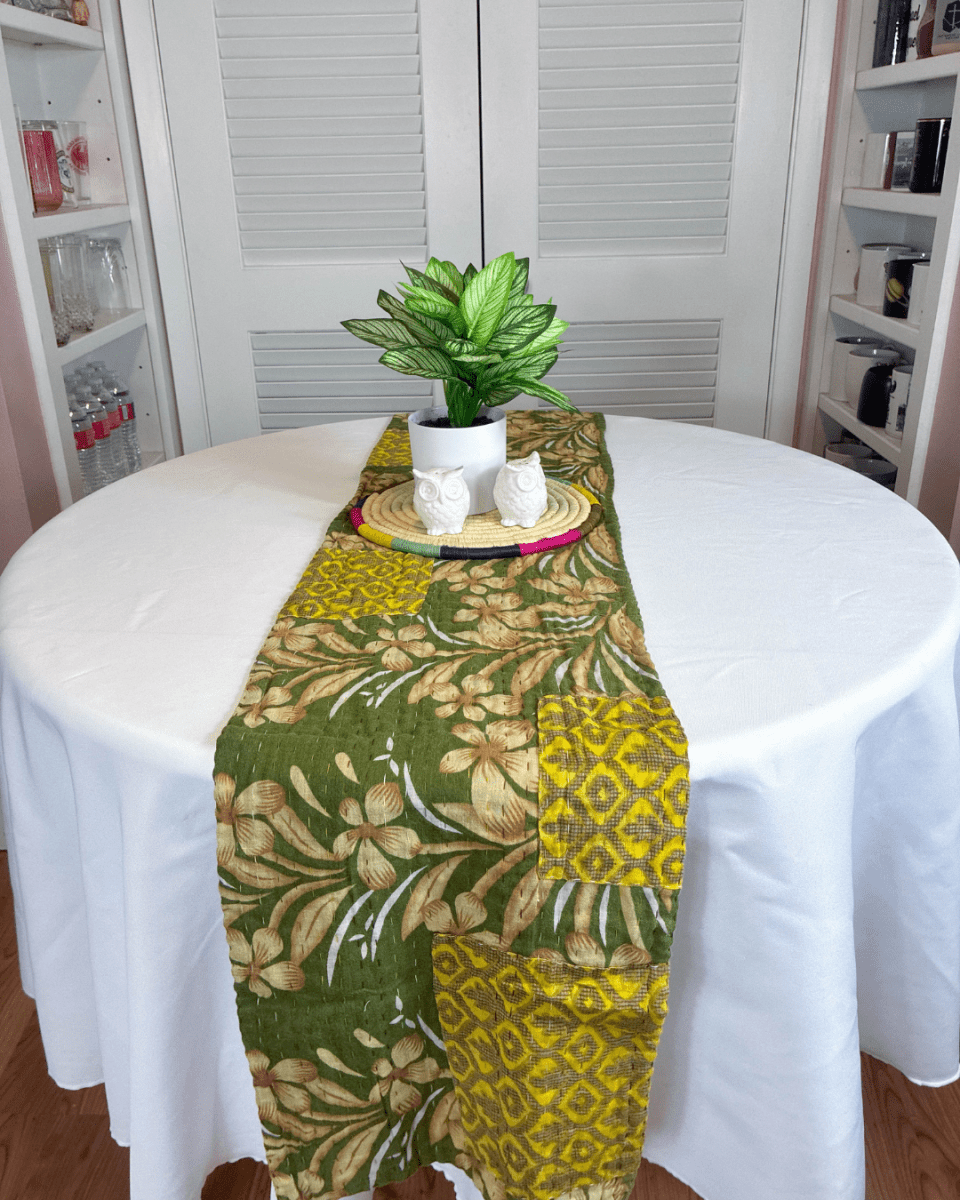 Kantha Table Runner | 60in - Asha Project Kantha - Saree - Handmade