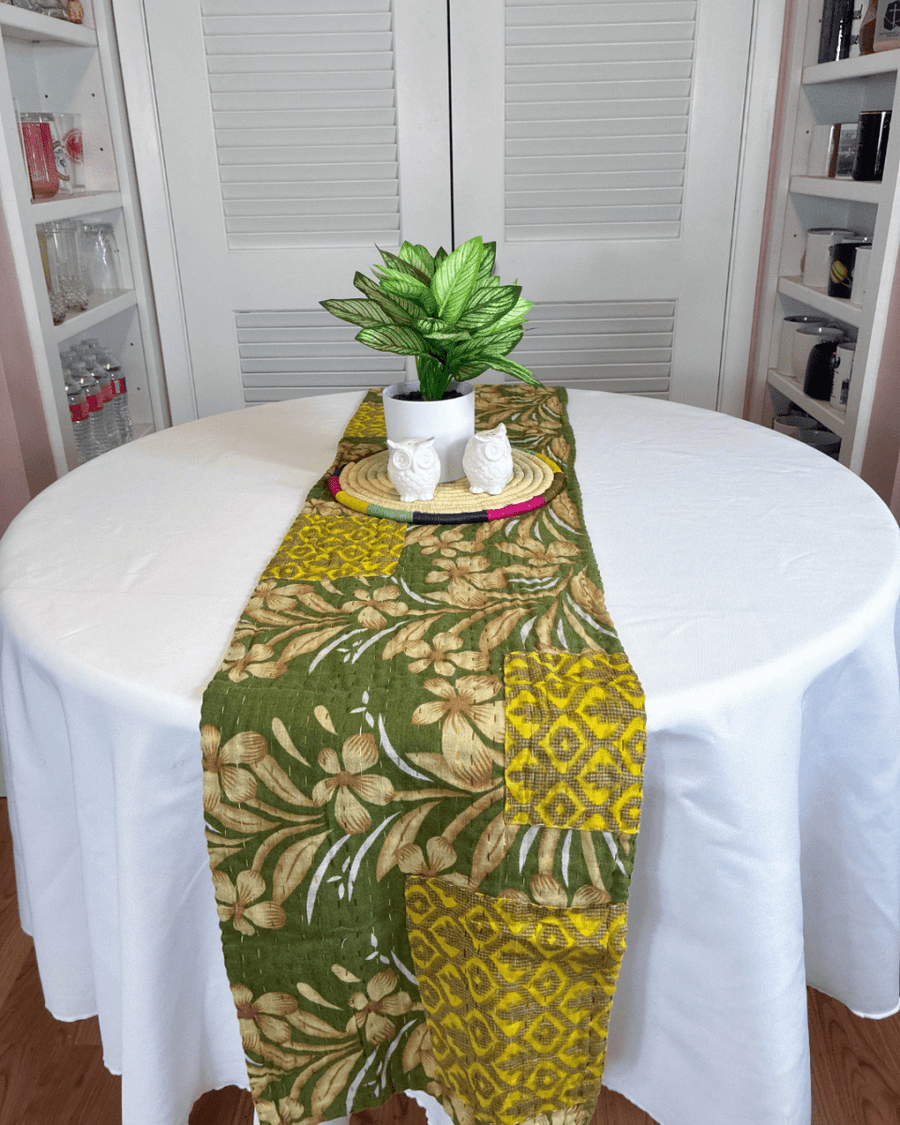 Kantha Table Runner | 60in - Asha Project Kantha - Saree - Handmade
