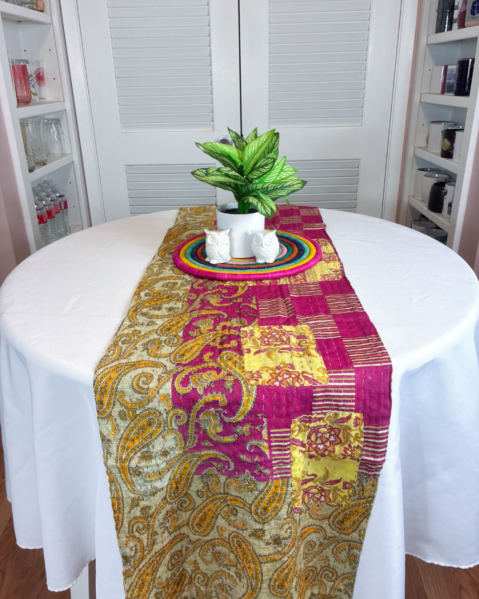 Kantha Table Runner | 80in - Asha Project Kantha - Saree - Handmade