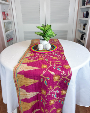 Kantha Table Runner | 80in - Asha Project Kantha - Saree - Handmade