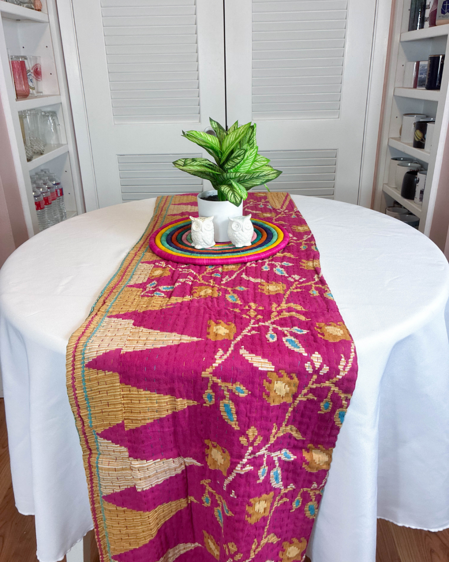 Kantha Table Runner | 80in - Asha Project Kantha - Saree - Handmade