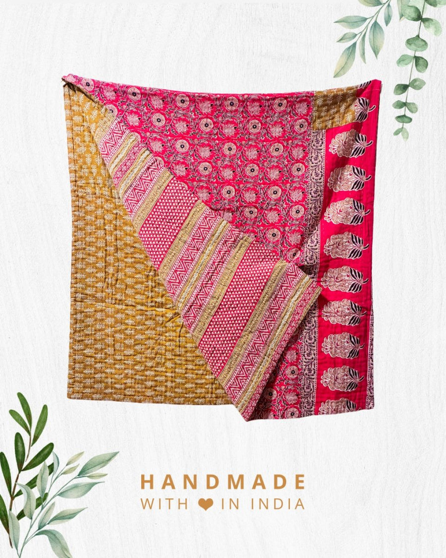 Kantha Throw Blanket - Asha Project Kantha - Saree - Handmade